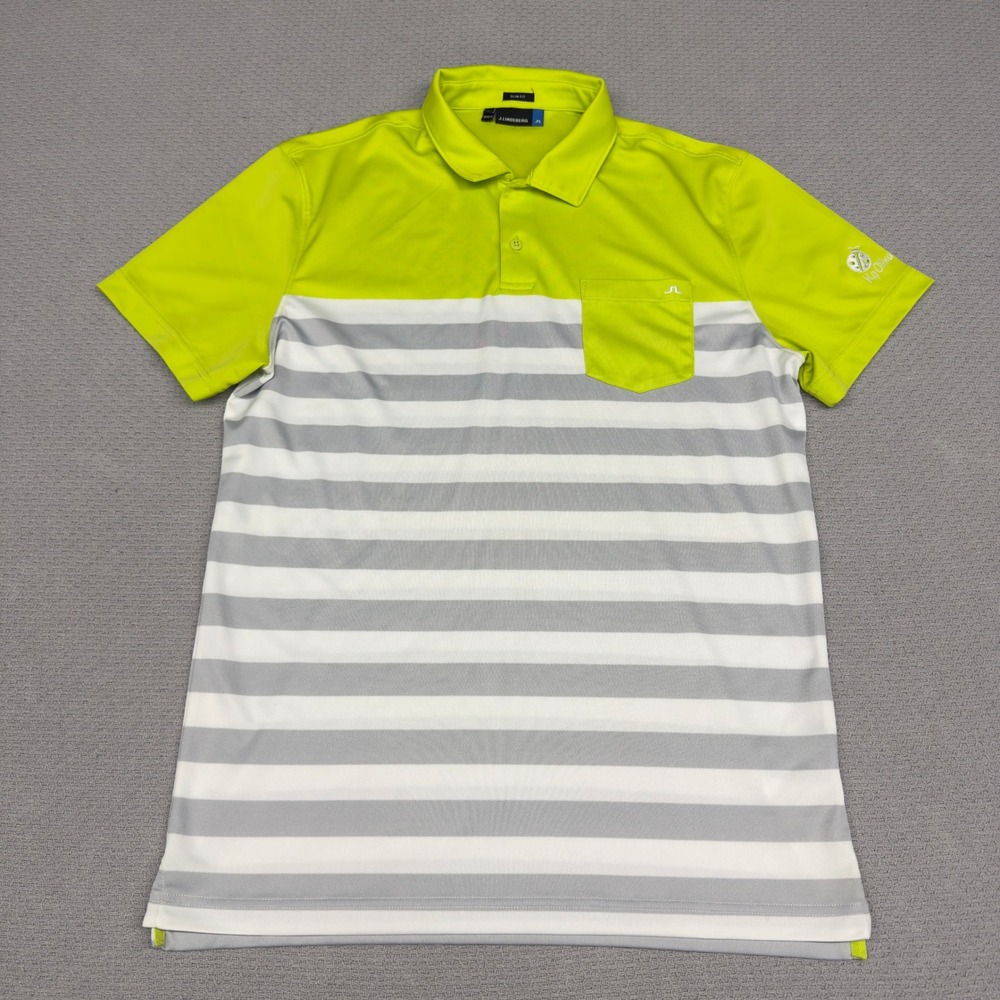 J Lindeberg Polo Shirt Mens Large Striped Performance Ko Olina Golf Club Stretch